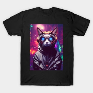 Techno Cat In Japan Neon City T-Shirt